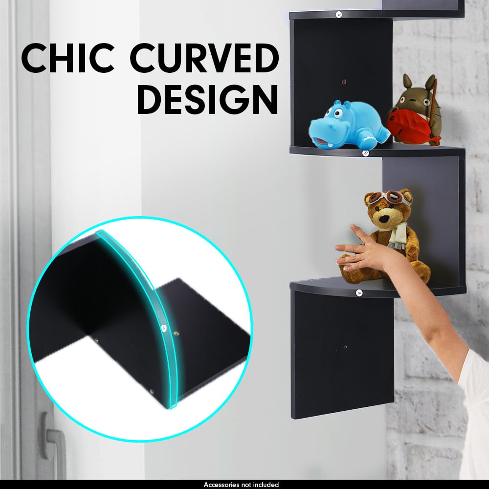 5 Tier Corner Wall Shelf Display Shelves Dvd Book Storage Rack Floating Mounted - Black