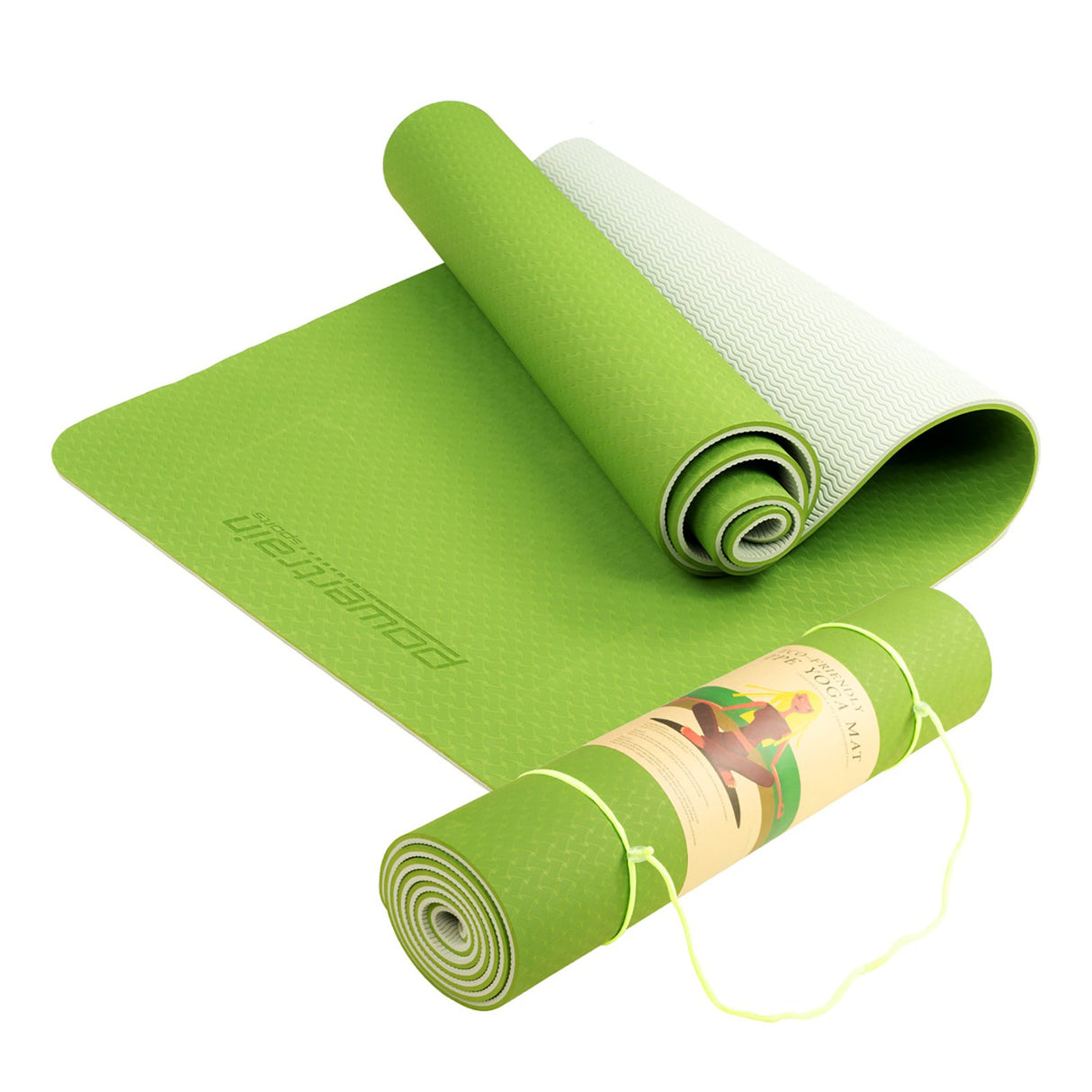 Eco-friendly Dual Layer 8mm Yoga Mat | Lime Green | Non-slip Surface, And Carry Strap For Ultimate Comfort And Portability