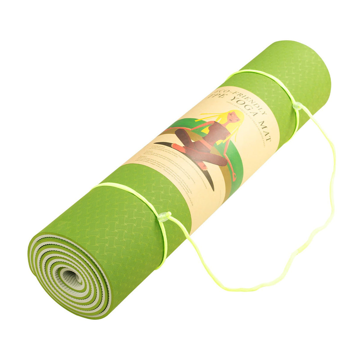 Eco-friendly Dual Layer 8mm Yoga Mat | Lime Green | Non-slip Surface, And Carry Strap For Ultimate Comfort And Portability