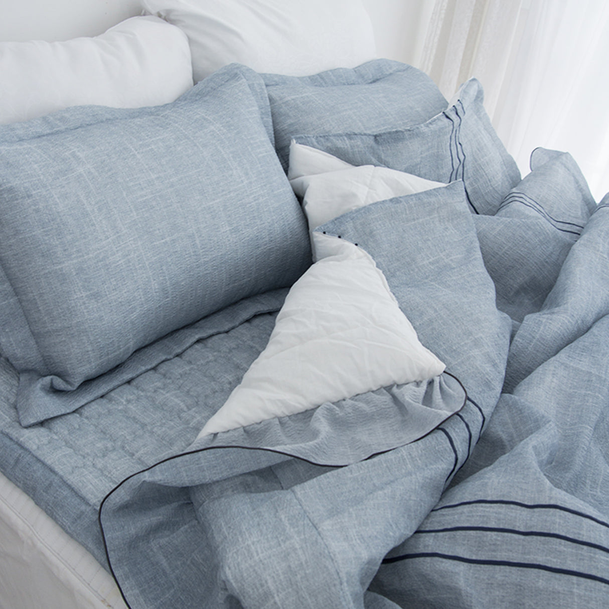 Flua Snow Comforter Set Queen Cool Quilt Bedspread BLUE