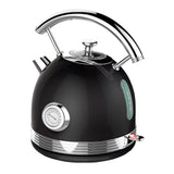 Electric Kettle Water Boiler Stainless Steel Retro 1.7L BLACK