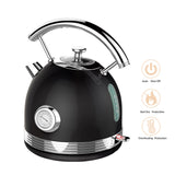 Electric Kettle Water Boiler Stainless Steel Retro 1.7L BLACK