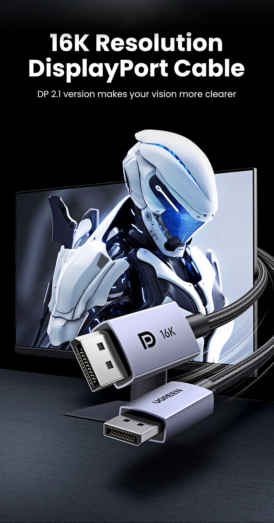 15383 16K Displayport 2.1 Male to Male VESA Certified Cable 1M