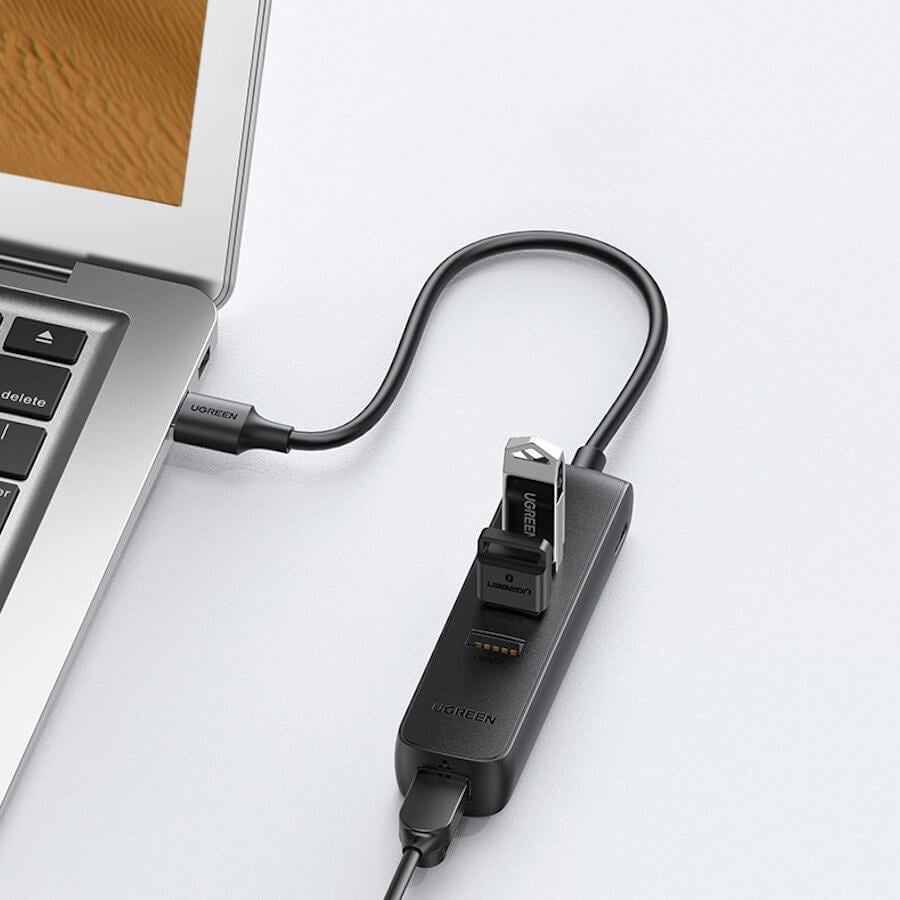 20984 USB 2.0 to 3 x USB2.0 with RJ45 (100Mbps) Ethernet Adapter (Black)