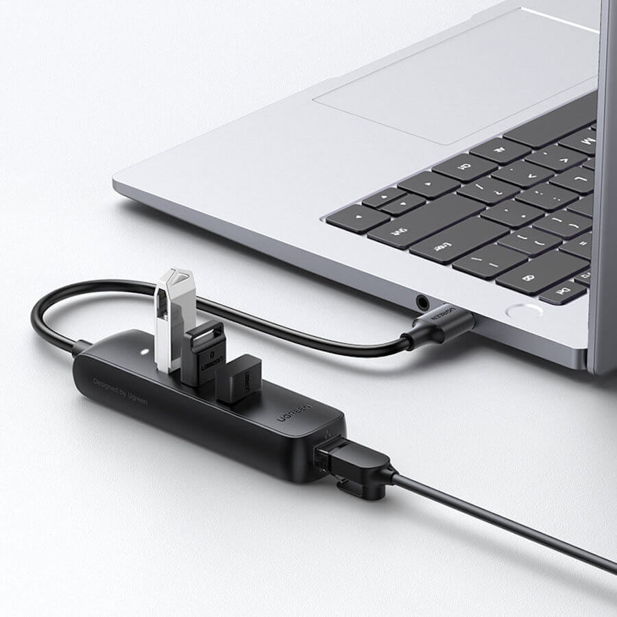 20984 USB 2.0 to 3 x USB2.0 with RJ45 (100Mbps) Ethernet Adapter (Black)