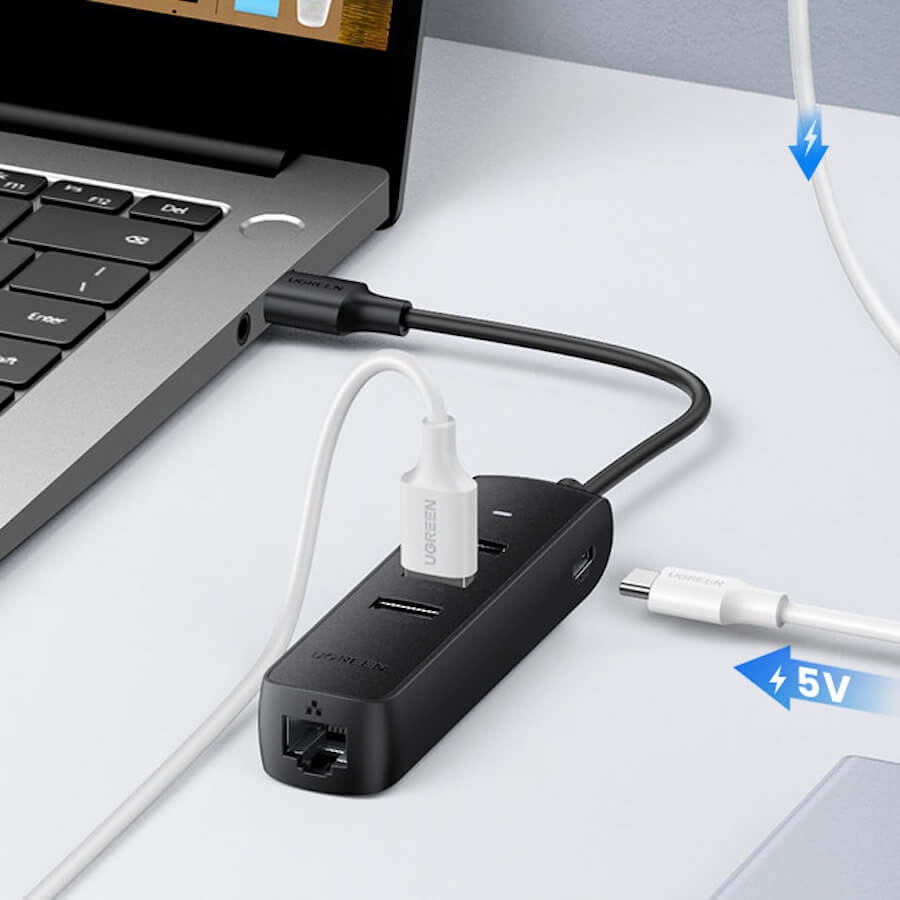 20984 USB 2.0 to 3 x USB2.0 with RJ45 (100Mbps) Ethernet Adapter (Black)