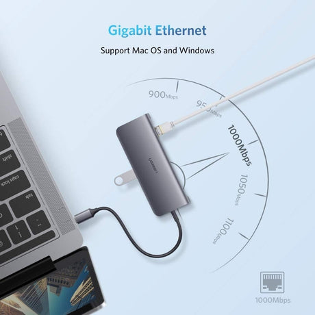 Type C 9 in 1 Multifunction Adapter- HDMI/ VGA/Gigabit/TypeC/USB3.0 x 3/SD/TF (40873)