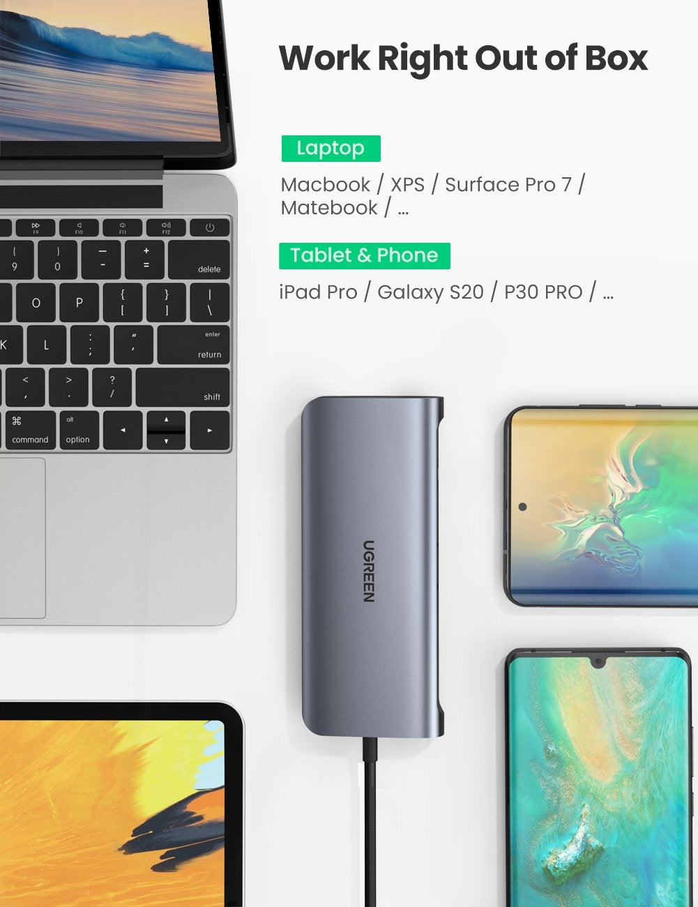 USB-C To 3*USB 3.0 A+HDMI+VGA+RJ45 Gigabit+SD/TF+AUX3.5mm+PD Converter Gray with PD 80133
