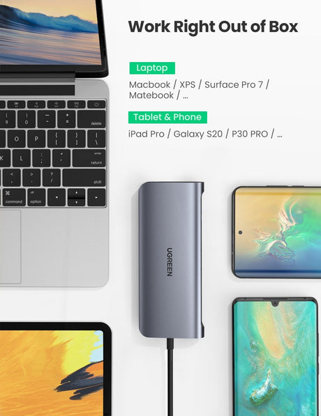 USB-C To 3*USB 3.0 A+HDMI+VGA+RJ45 Gigabit+SD/TF+AUX3.5mm+PD Converter Gray with PD 80133