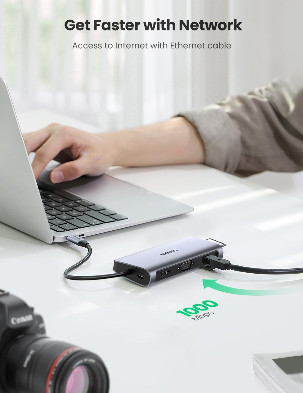 USB-C To 3*USB 3.0 A+HDMI+VGA+RJ45 Gigabit+SD/TF+AUX3.5mm+PD Converter Gray with PD 80133
