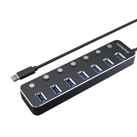 CH375PS Aluminium 7 Port USB 3.0 Hub with Individual Switches and Power Adapter