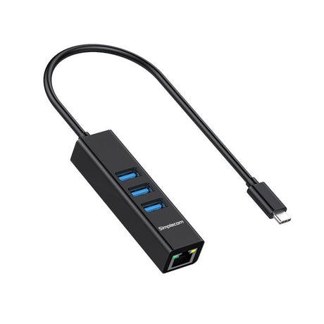 CHN421 Aluminium USB-C to 3 Port USB HUB with Gigabit Ethernet Adapter Black
