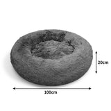 Dog Pet Cat Calming Bed Warm Plush Round Nest Comfy Sleeping Bed Dark Grey 100cm