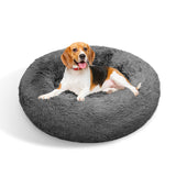 Dog Pet Cat Calming Bed Warm Plush Round Nest Comfy Sleeping Bed Dark Grey 100cm
