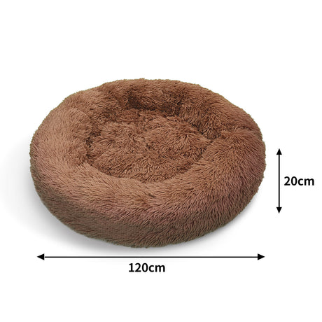 Pet Dog Bed Bedding Warm Plush Round Soft Dog Nest Light Coffee  XXL 120cm