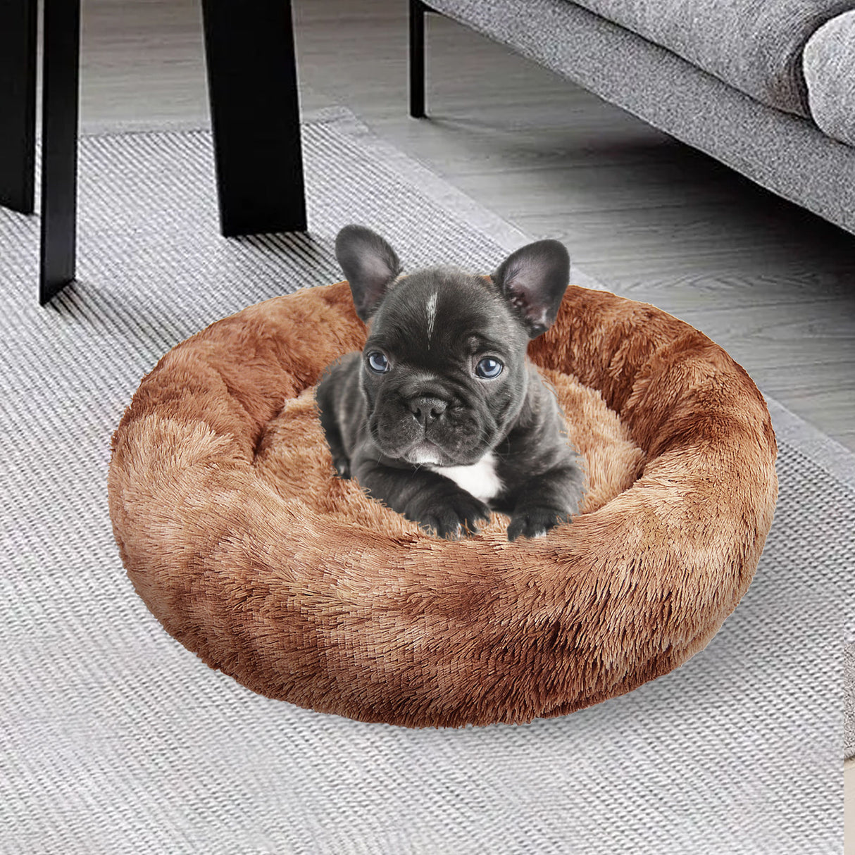 Dog Cat Pet Calming Bed Warm Soft Plush Round Nest Comfy Sleeping Kennel Cave AU