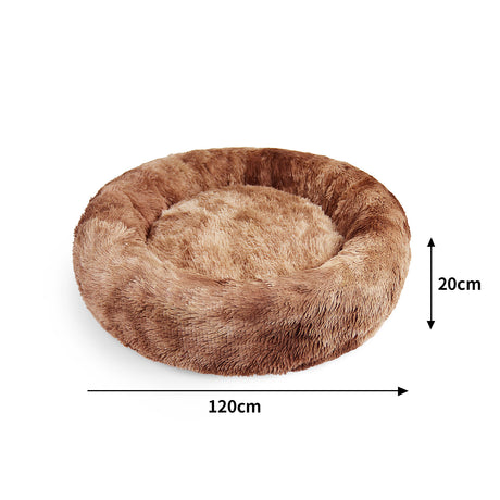 Dog Cat Pet Calming Bed Warm Soft Plush Round Nest Comfy Sleeping Cave 120cm
