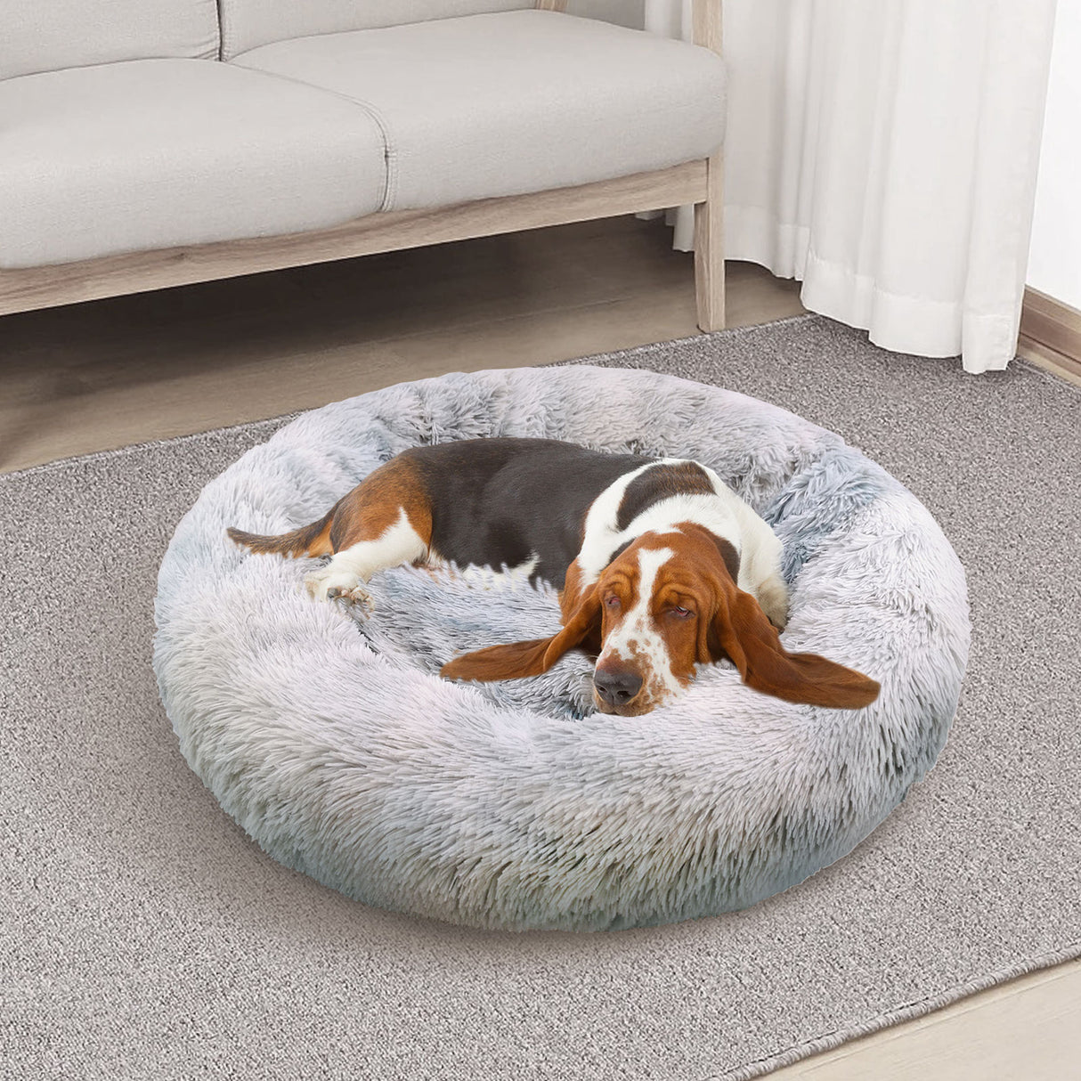 Dog Cat Pet Calming Bed Washable ZIPPER Cover Warm Soft Plush Round Sleeping 100
