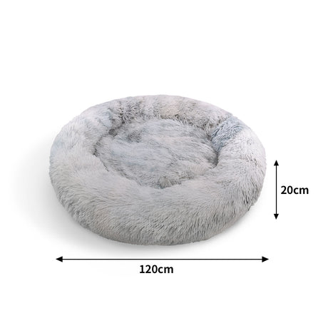Dog Cat Pet Calming Bed Washable ZIPPER Cover Warm Soft Plush Round Sleeping 120cm