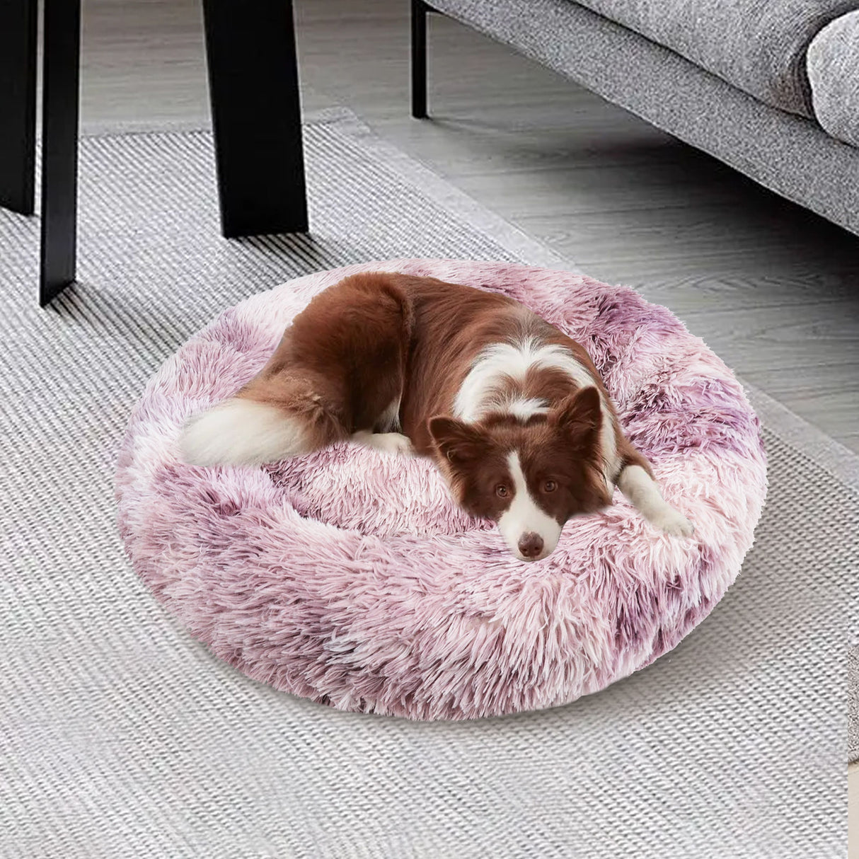 Cat Dog Pet Calming Bed Warm Soft Plush Round Nest Comfy Sleeping Kennel Cave AU