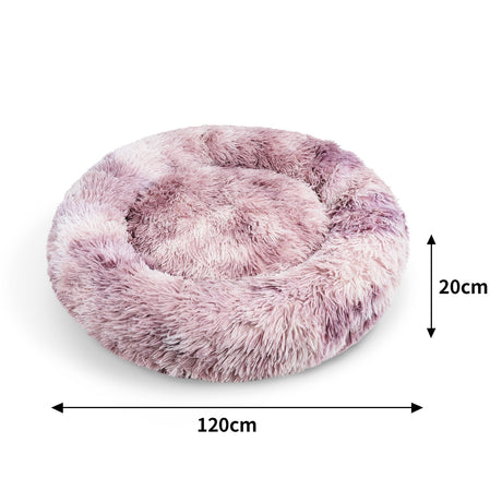 Dog Cat Pet Calming Bed Warm Soft Plush Round Nest Comfy Sleeping Cave MEL 120cm