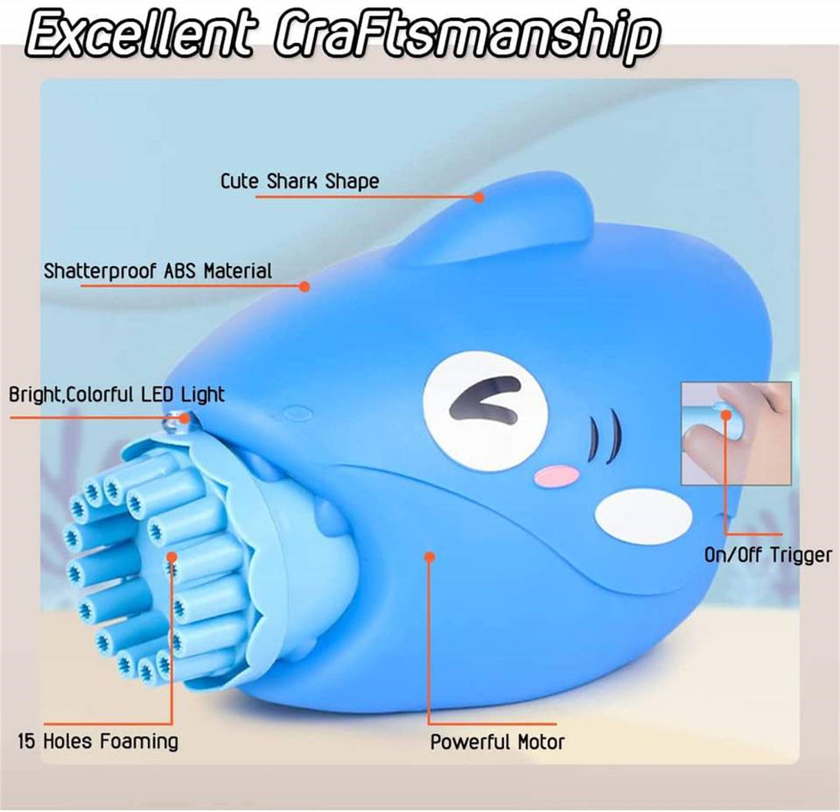 15-Hole Bubble Gun Shark Bubble Machine Automatic Children's Hand-Held Outdoor Toys