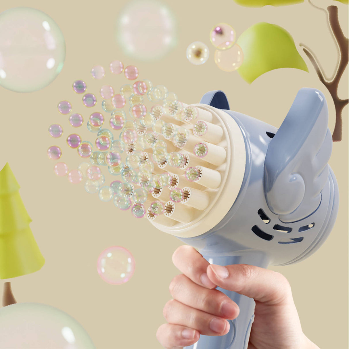 23-Hole Angel Bubble Hammer Gatling Bubble Machine Children's Electric Toy Blue