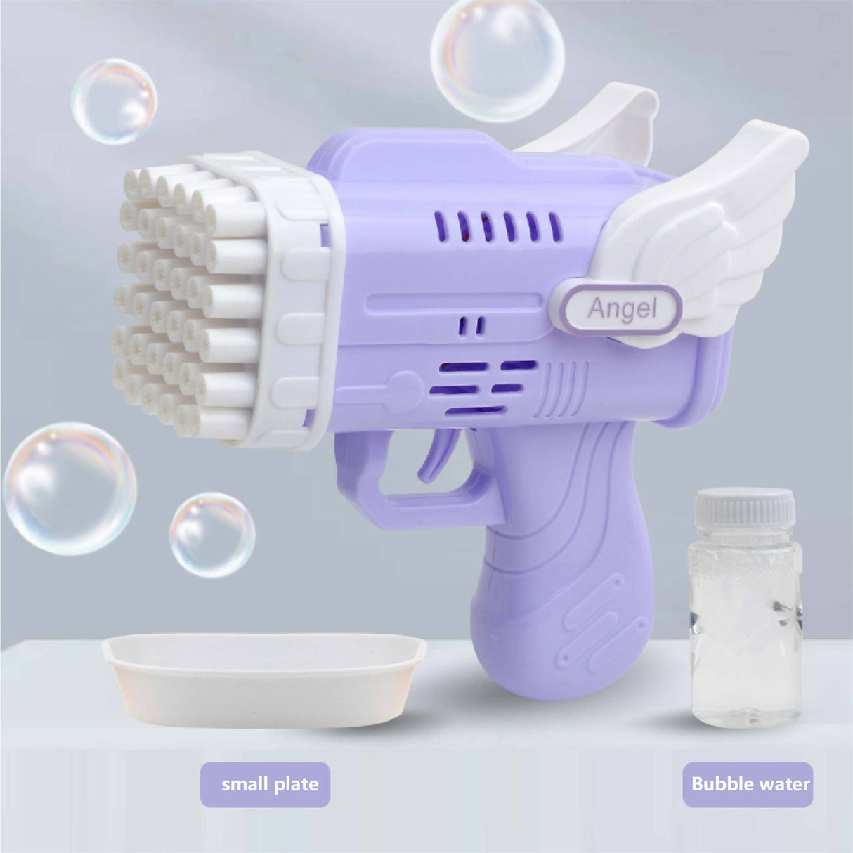 42 Hole Angel Wing Automatic Bubble Blowing Bubble Gun Launcher Toy Purple