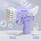 42 Hole Angel Wing Automatic Bubble Blowing Bubble Gun Launcher Toy Purple