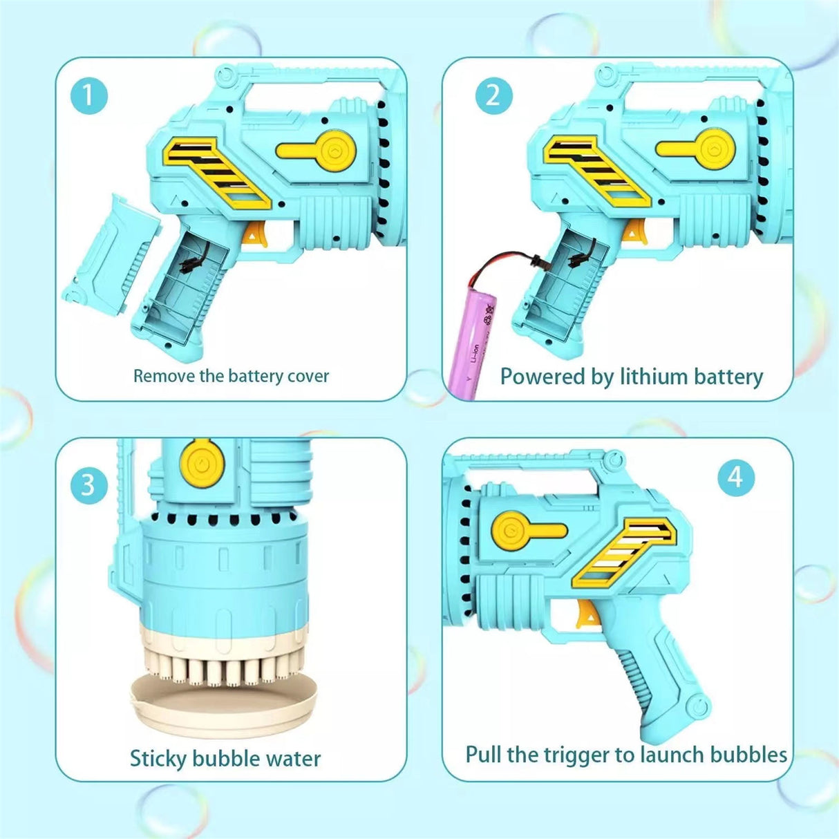 69-Hole Bubble Gun Hand-Held Automatic Bubble Machine Luminous Kids Toy Blue
