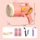 69-Hole Bubble Gun Hand-Held Automatic Bubble Machine Luminous Kids Toy Pink