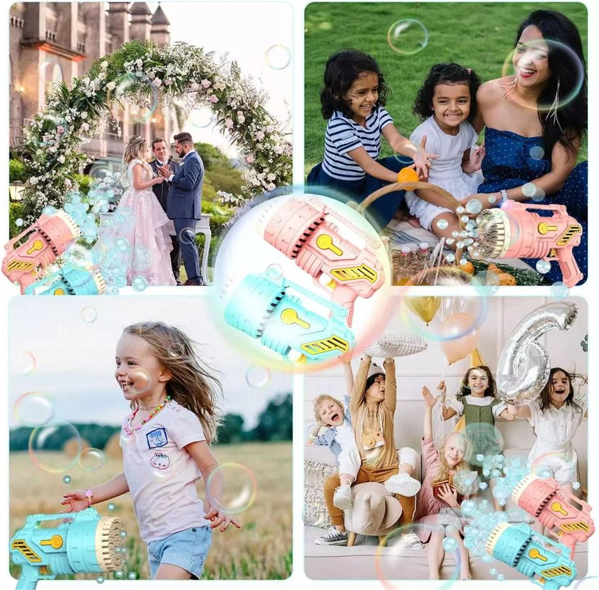69-Hole Bubble Gun Hand-Held Automatic Bubble Machine Luminous Kids Toy Pink