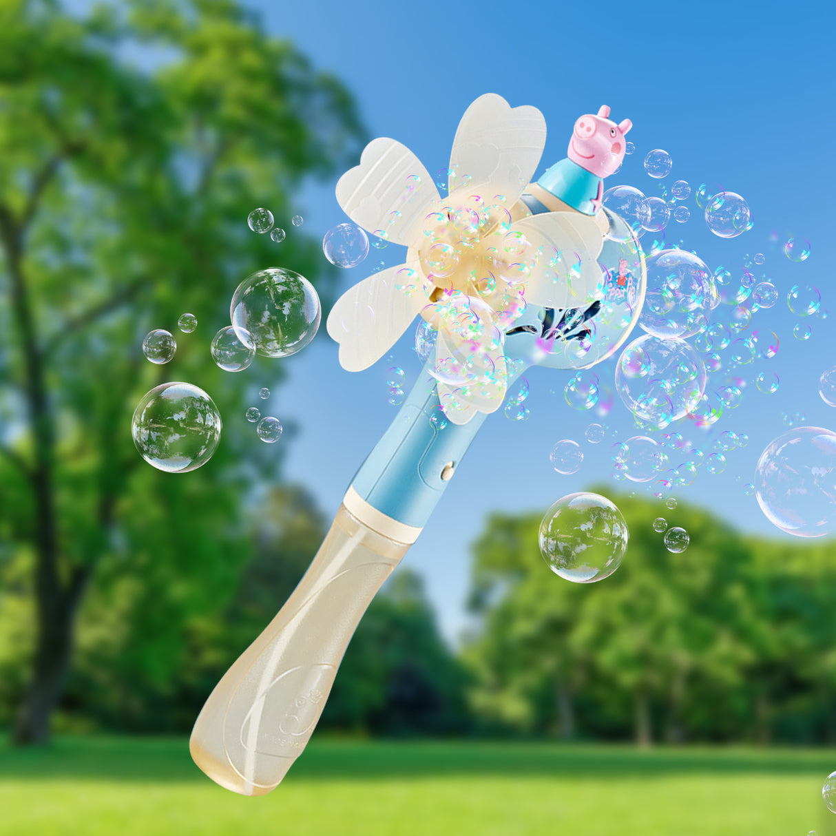 Peppa Pig Windmill Bubble Machine Hand-Held Stick Electric Bubble Toy Blue