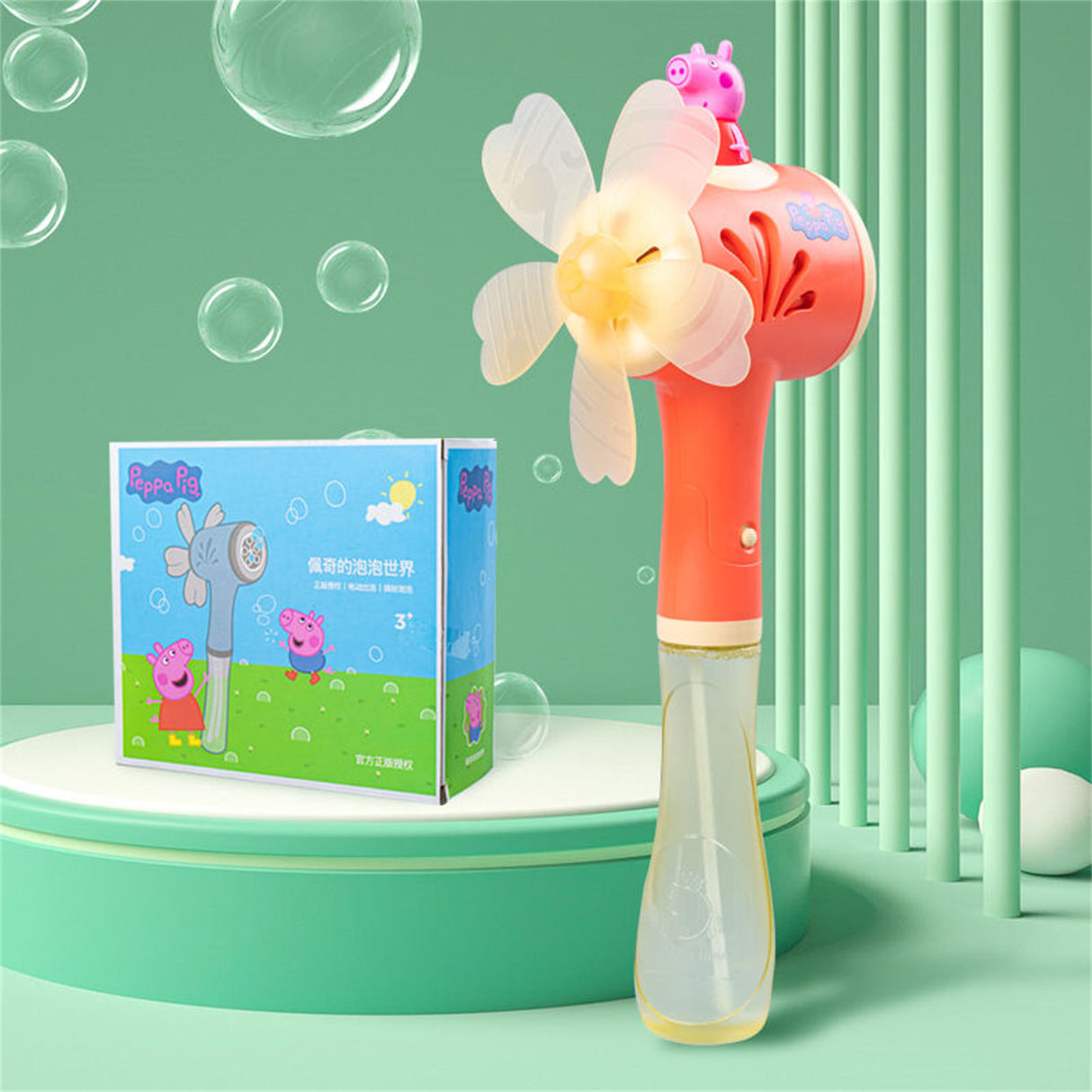 Peppa Pig Windmill Bubble Machine Hand-Held Stick Electric Bubble Toy Pink