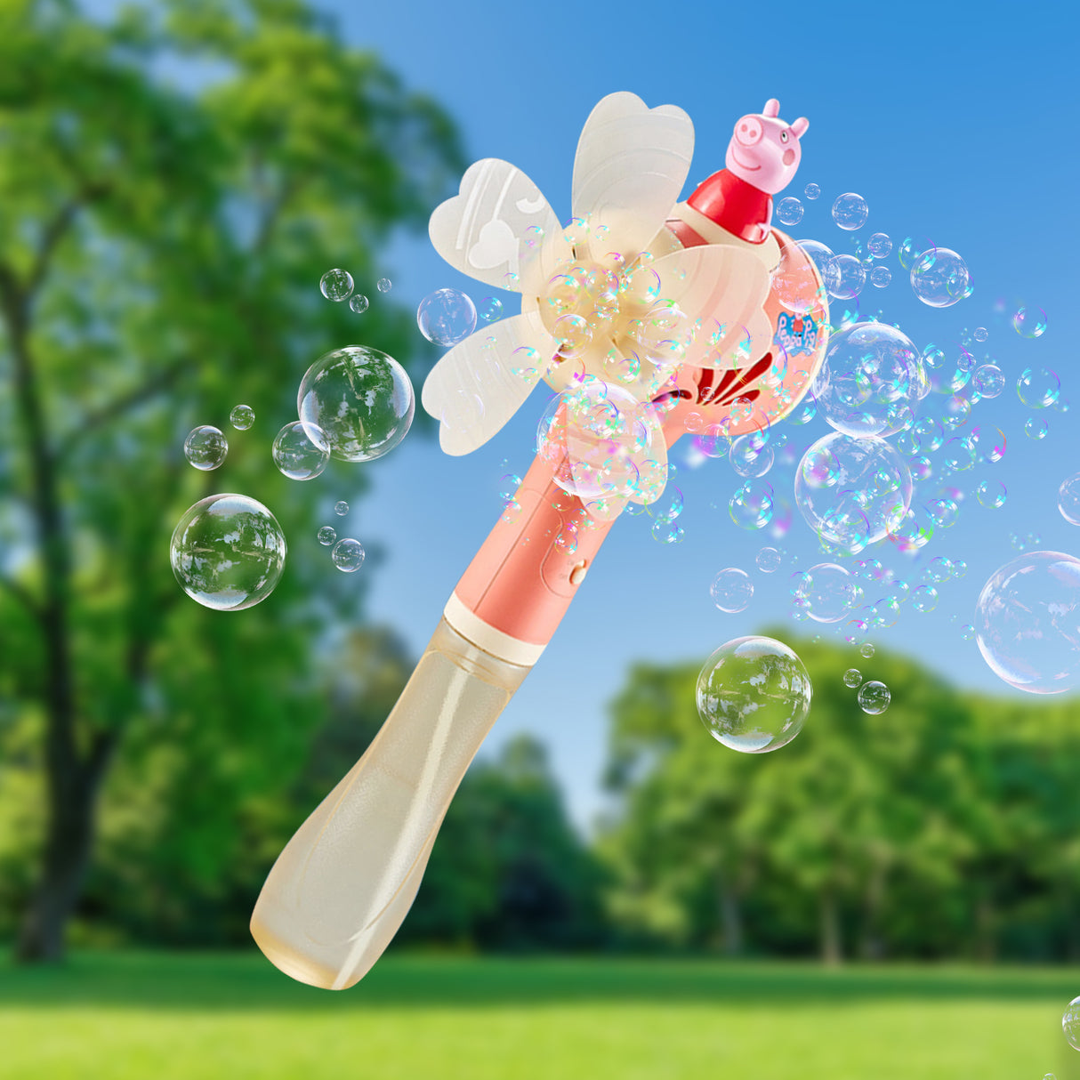 Peppa Pig Windmill Bubble Machine Hand-Held Stick Electric Bubble Toy Pink