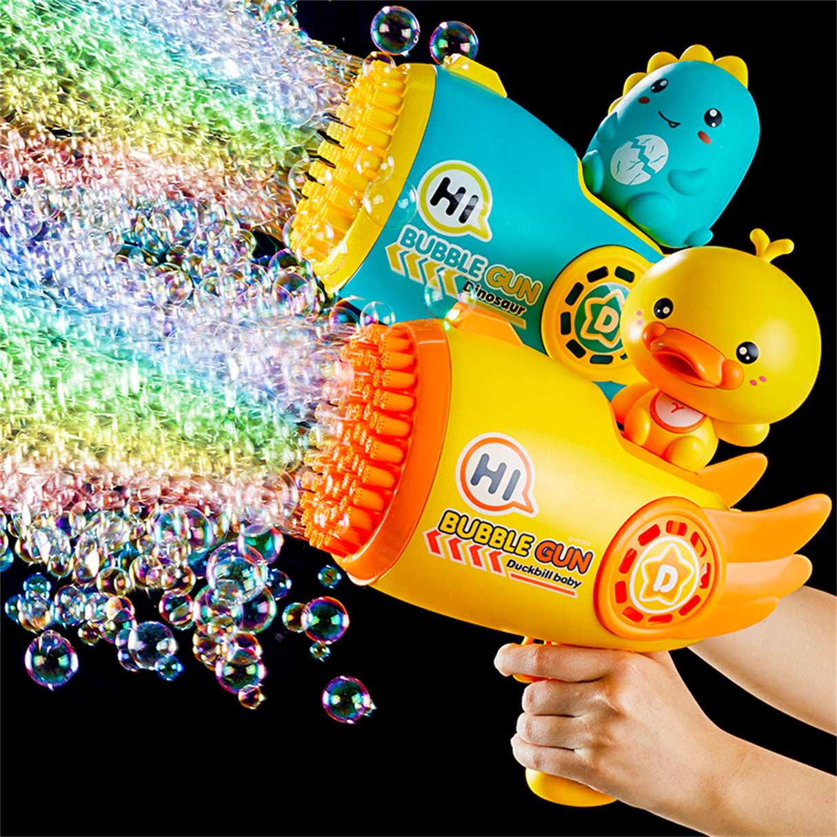 Little Dinosaur 69-Hole Automatic Bubble Gun Toy Outdoor Soap Cartoon Machine