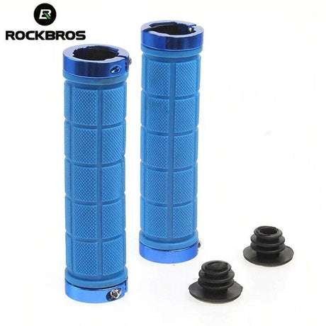 Bike Handlebar Grips MTB Mountain BMX Bike Bicycle Soft BLUE Fixed Double Lock Screw Tight Grips - Easy Fit -