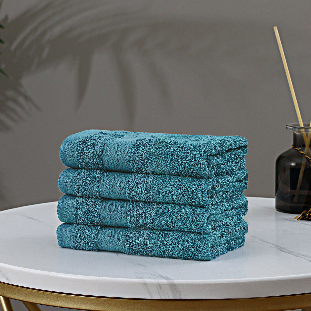 Bath Towel Set - 4 Piece Cotton Washcloths - Blue