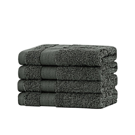 Bath Towel Set - 4 Piece Cotton Washcloths - Charcoal