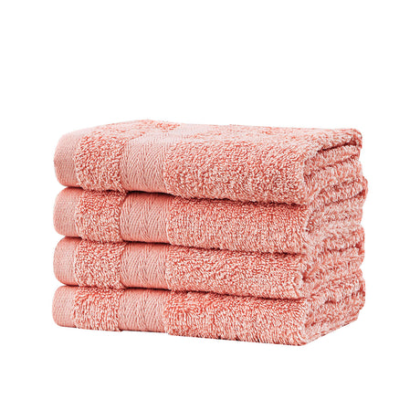 Bath Towel Set - 4 Piece Cotton Washcloths - Coral