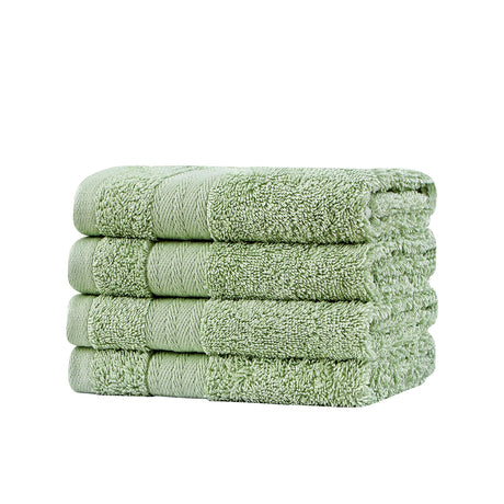 Bath Towel Set - 4 Piece Cotton Washcloths - Sage Green