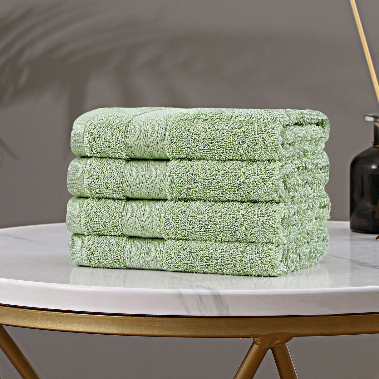 Bath Towel Set - 4 Piece Cotton Washcloths - Sage Green