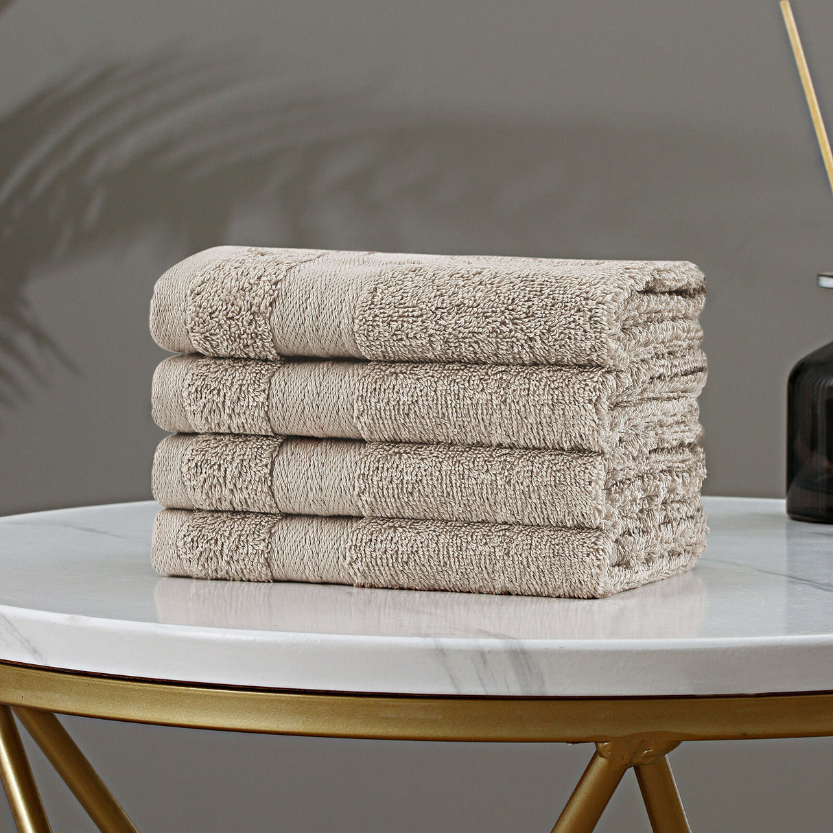 Bath Towel Set - 4 Piece Cotton Washcloths - Sandstone