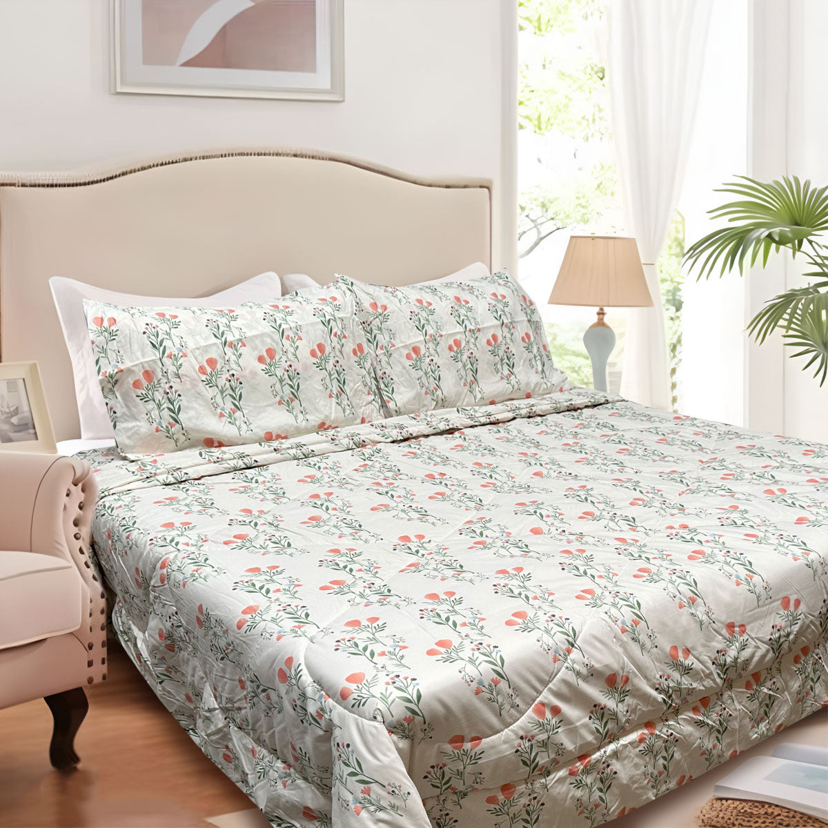 3 Pce Light Weight Comforter Set Queen/King Corbett Floral Coral