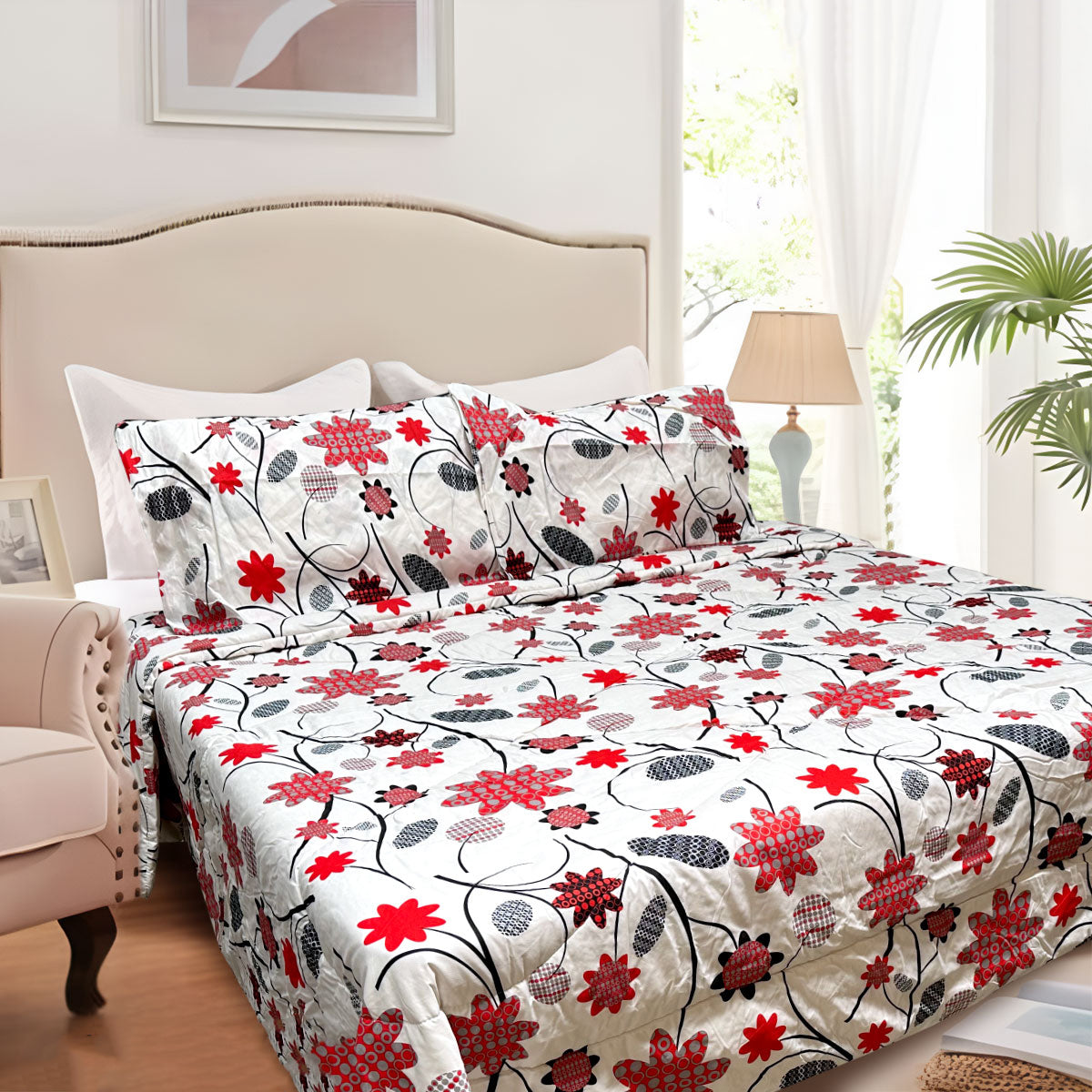 3 Pce Light Weight Comforter Set Queen/King Corbett Floral Circles