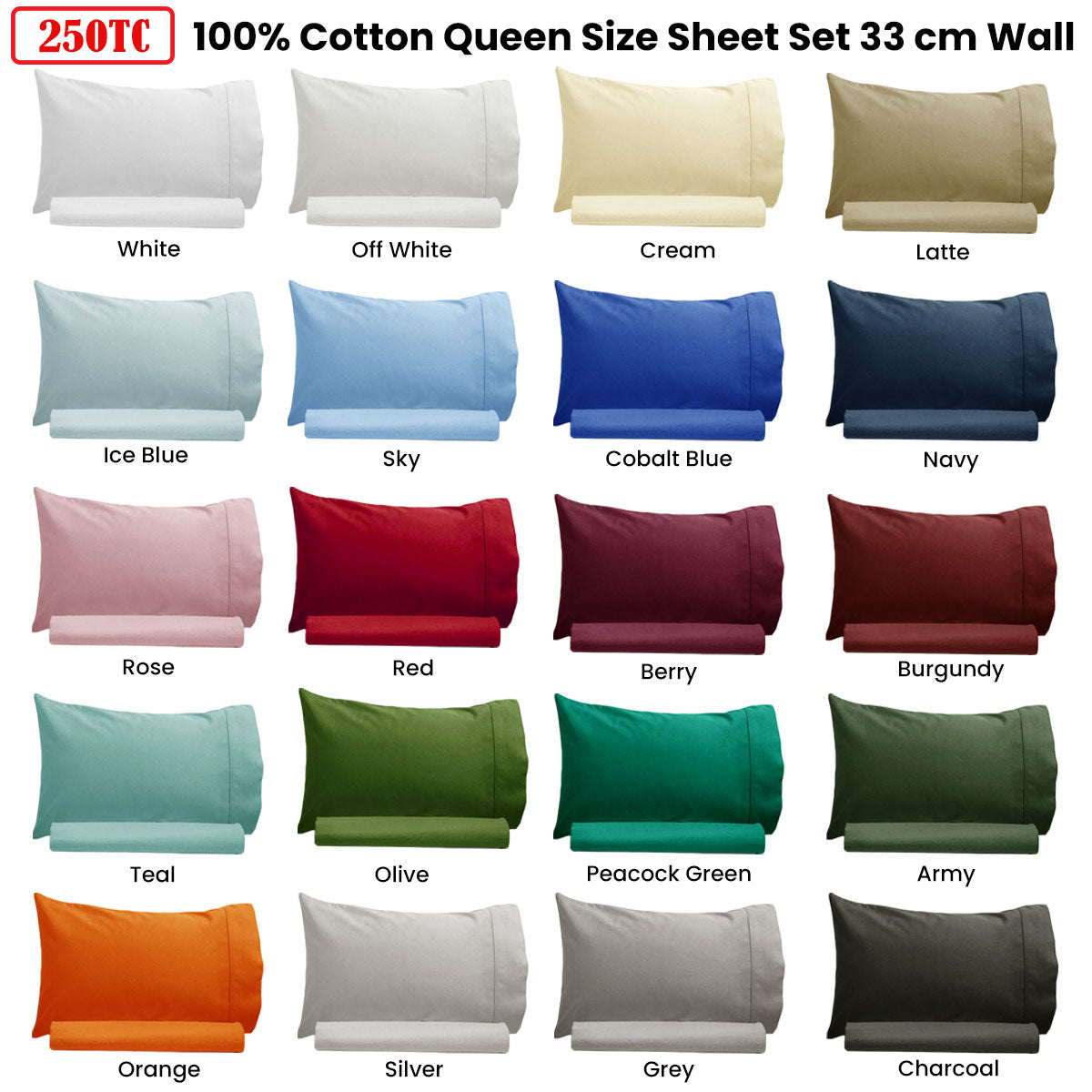 250TC 100% Cotton Sheet Set Single Charcoal