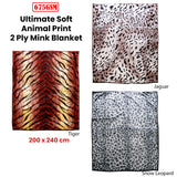 675gsm 2 Ply Animal Print Faux Mink Blanket Queen 200x240 cm Tiger