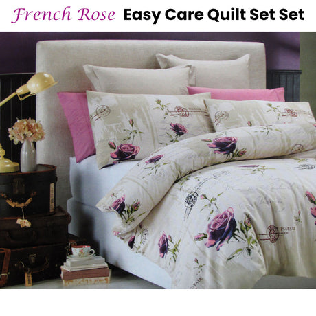 French Rose Easy Care Quilt Cover Set Queen