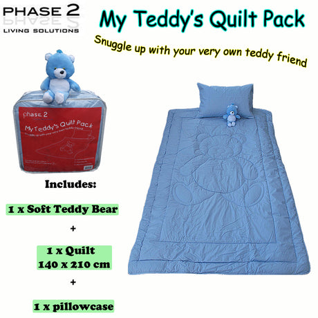 My Teddy's Quilt / Comforter Set with Toy Blue Single