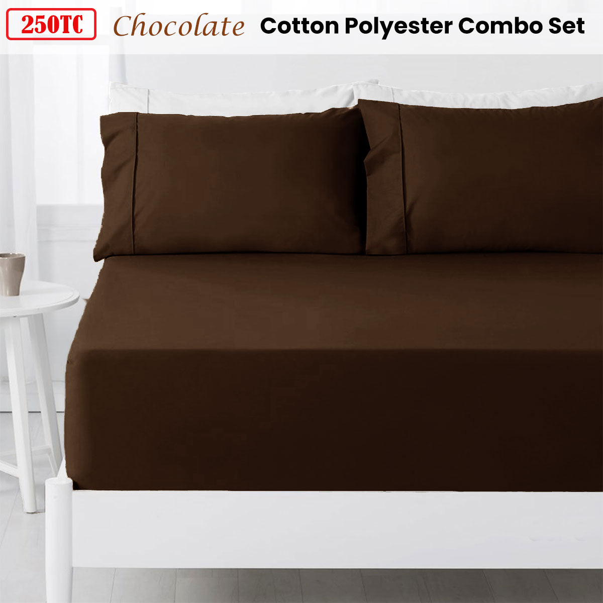 250TC Chocolate Cotton Rich Combo Set Queen 38cm